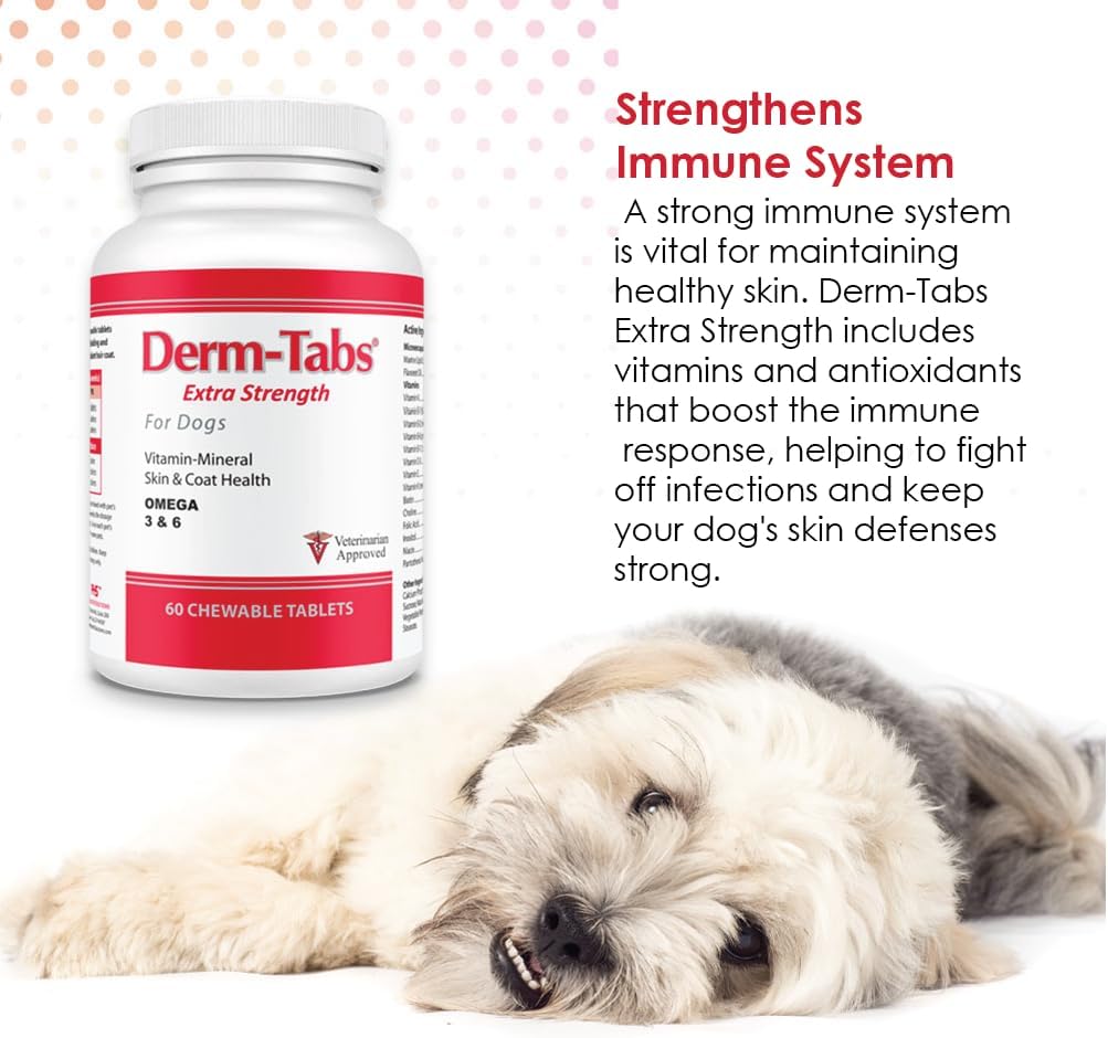 Derm-Tabs Extra Strength Skin & Coat Supplement for Dogs – Omega-3 & 6, Vitamins, Minerals & Antioxidants – 60 Chewable Tablets - görsel 6