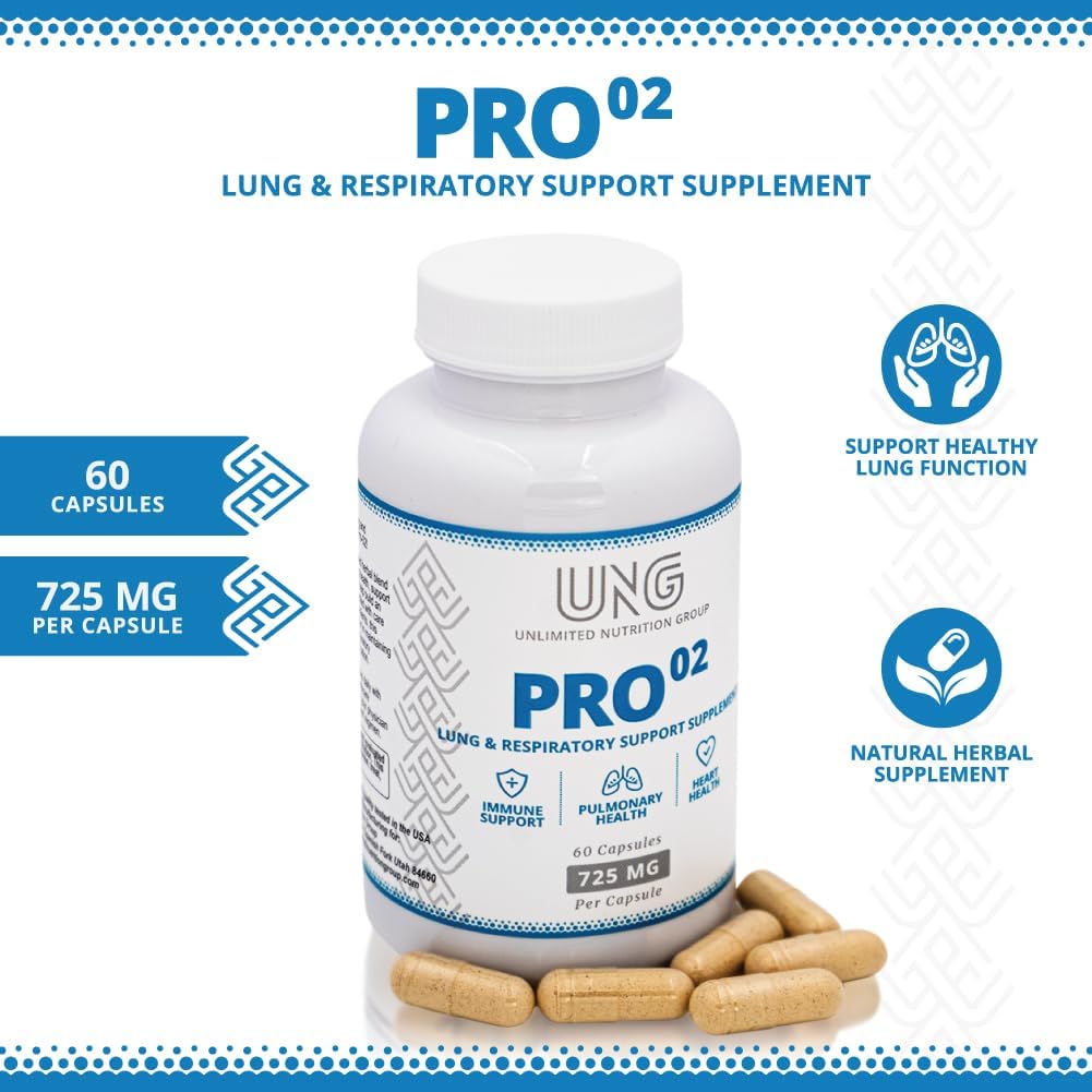UNG Pro-O2 Lung & Respiratory Support Supplement - 725 mg, 60 Capsules - görsel 7