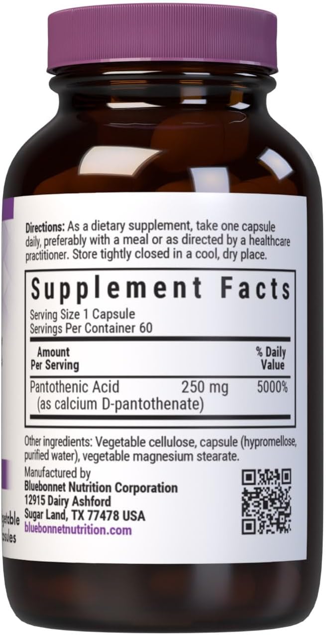 BlueBonnet Nutrition Pantothenic Acid 250 mg – Vitamin B5 Food Supplement, 60 Vegetable Capsules - görsel 2