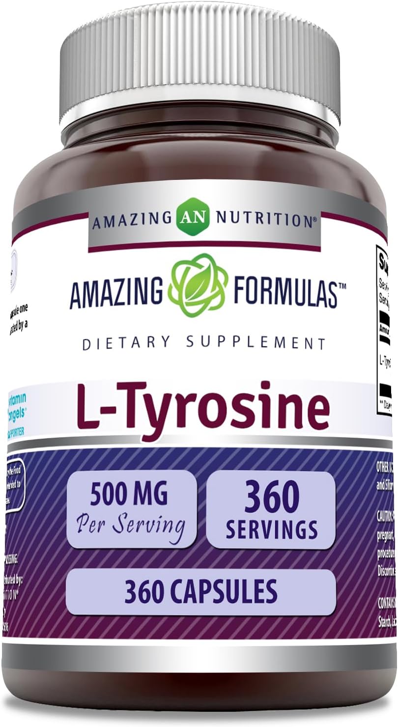 Amazing Formulae L-Tyrosine 500 mg Capsules - Amino Acid Supplement - Non-GM, Gluten-free - 3 Pack (180 Count) - görsel 6