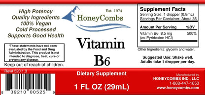 Vitamin B6 Liquid Drops, Pyridoxine HCl Supplement, 30ml | High Potency Energy Metabolism Support