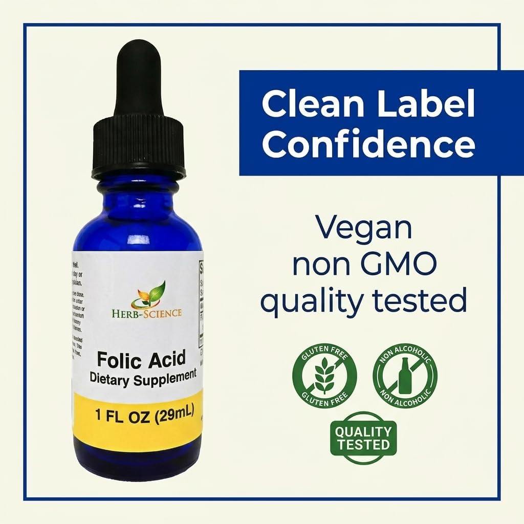 Herb-Science Liquid Vitamin B9 Folic Acid Supplement – Supports Normal Homocysteine Metabolism, Psychological Function & Reduces Tiredness – Vegan, Non-GMO – 30 ml - görsel 5