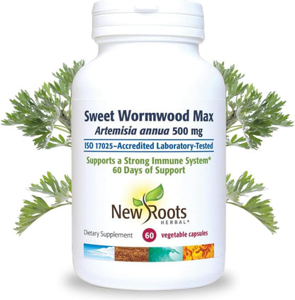NEW ROOTS HERBAL Sweet Wormwood Extract Supplement (500 mg) Capsules with Vitamin C | Gut Cleanse and Detox Supplement with Wormwood, Digestive & Immune Support (60 Veg Capsules)