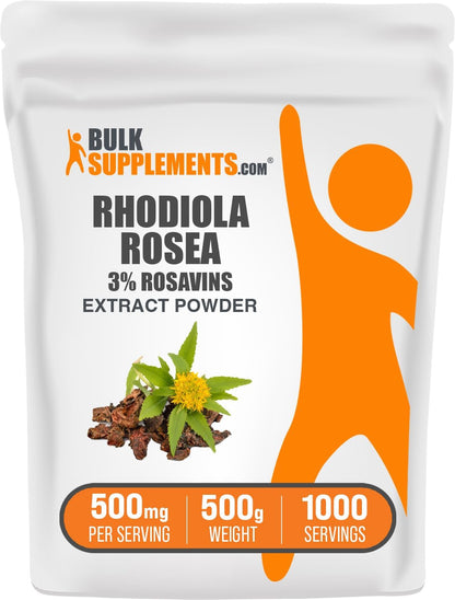 BulkSupplements.com Rhodiola Rosea Extract - 3% Rosavin - 500mg per Serving, 100g Powder