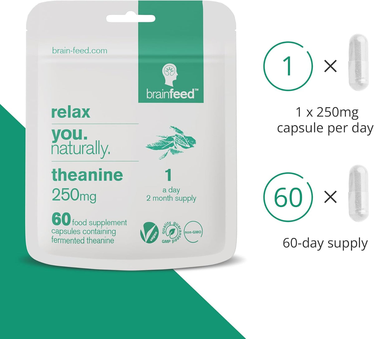 Pure L-Theanine 250mg Capsules – 60 Capsules – brain feed - görsel 3