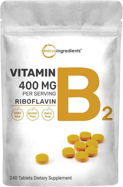 Micro Ingredients Riboflavin Vitamin B2, 400mg per Serving, 240 Mini Tablets