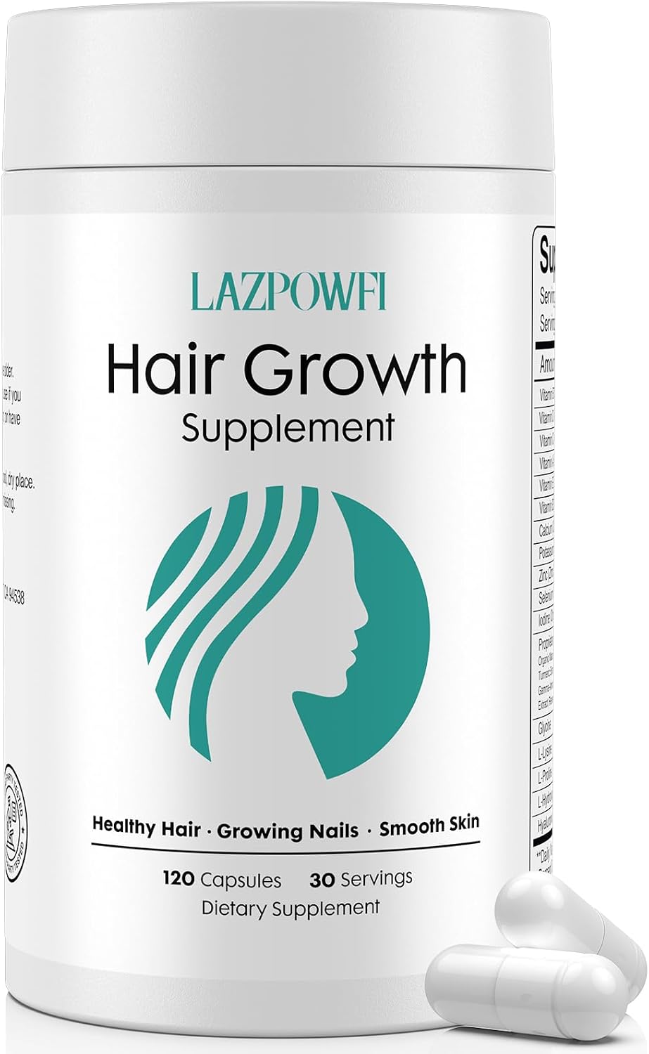 Lazpowfi Hair Growth Supplement - Biotin 10000mcg, 30-in-1 Vitamins for Hair, Skin & Nails - 120 Capsules (30 Servings) - görsel 1
