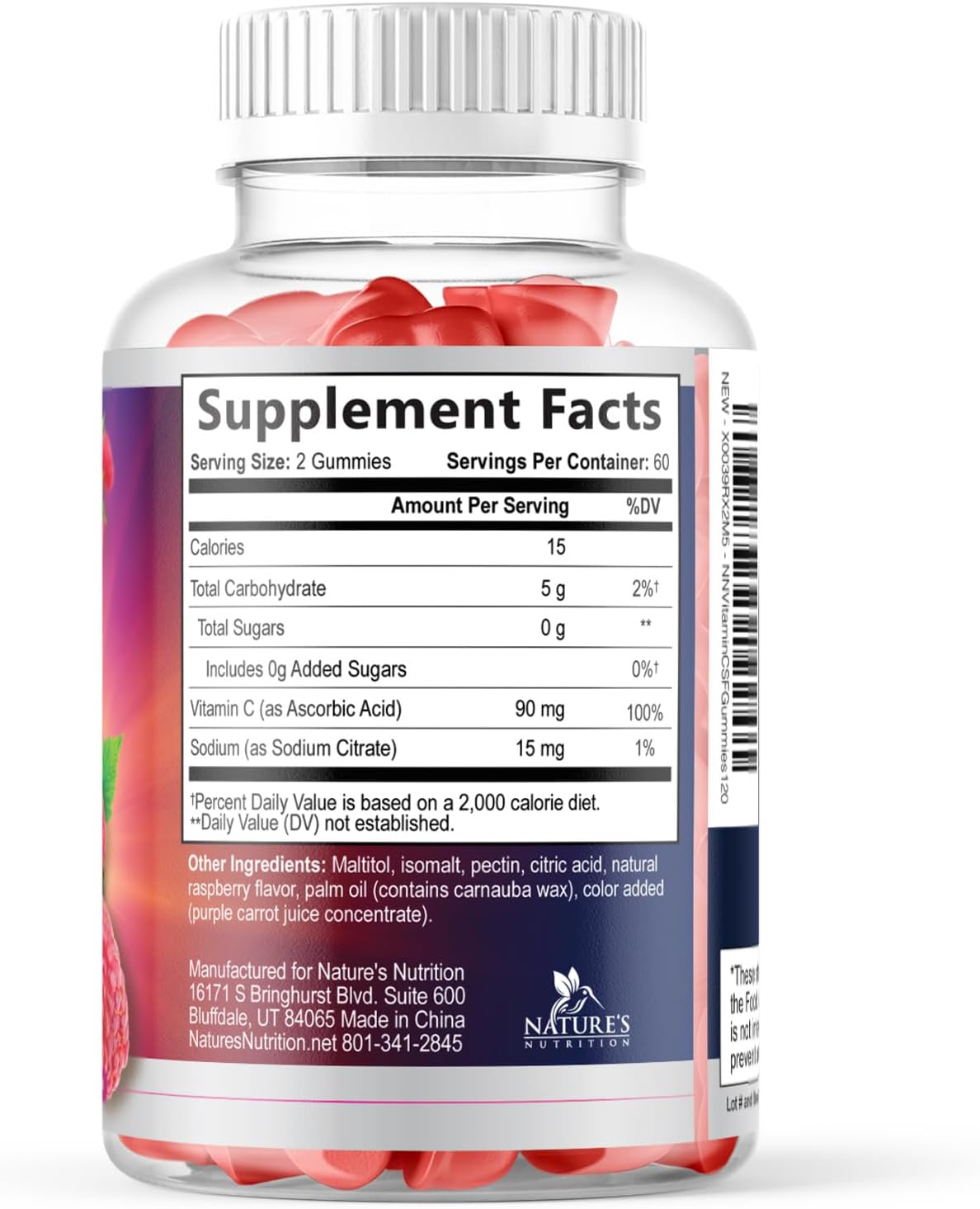 Zero Sugar Vitamin C Gummies - Immune Support and Antioxidant Vitamin C Food Supplement - Vegan, Non-GMO, Dairy and Gluten-free - Raspberry Flavour for Kids and Adults - 120 Count - görsel 9