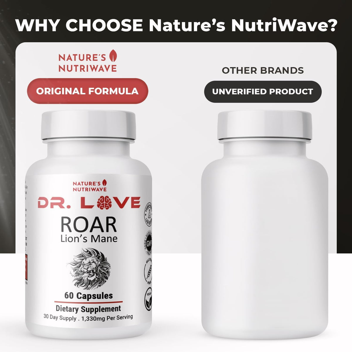 Dr. Love ROAR Lion's Mane – Cordyceps & Reishi – 60 Capsules, 1 Month Supply - görsel 4