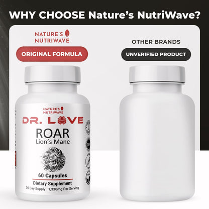 Dr. Love ROAR Lion's Mane – Cordyceps & Reishi – 60 Capsules, 1 Month Supply