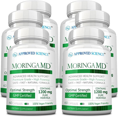 Approved Science MoringaMD - Moringa Oleifera Supplement - 1200 mg Per Serving, 4:1 Moringa Leaf Extract - Vegan Capsules - Non-GM - 60 Capsules per Bottle - Pack of 3