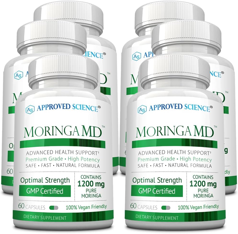 Approved Science MoringaMD - Moringa Oleifera Supplement, 1200 mg, 4:1 Extract, Vegan Capsules, 60 Capsules (Pack of 6) - görsel 1