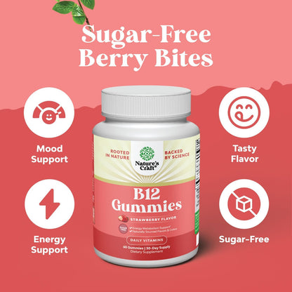 Natures Craft Vitamin B12 Gummies for Adults - Sugar Free, 1000 µg, 60 Count