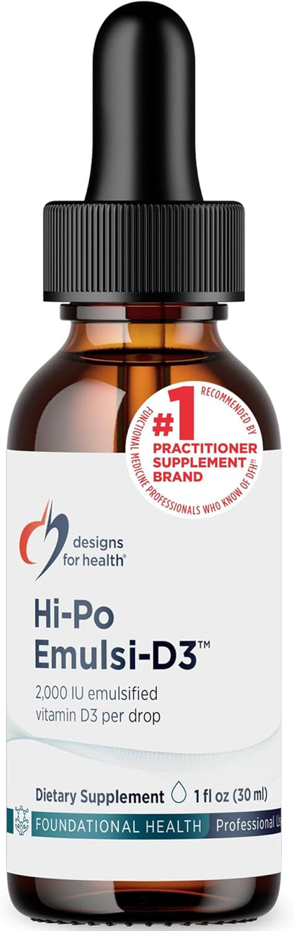 Designs for Health Hi-Po Emulsi Vitamin D Drops - Liquid Vitamin D3 2000 IU, 30 ml (1000 Servings)
