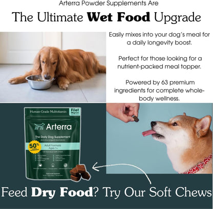 Adult Dog Powder Supplement: 46-Ingredient Daily Longevity Multivitamin & Food Topper