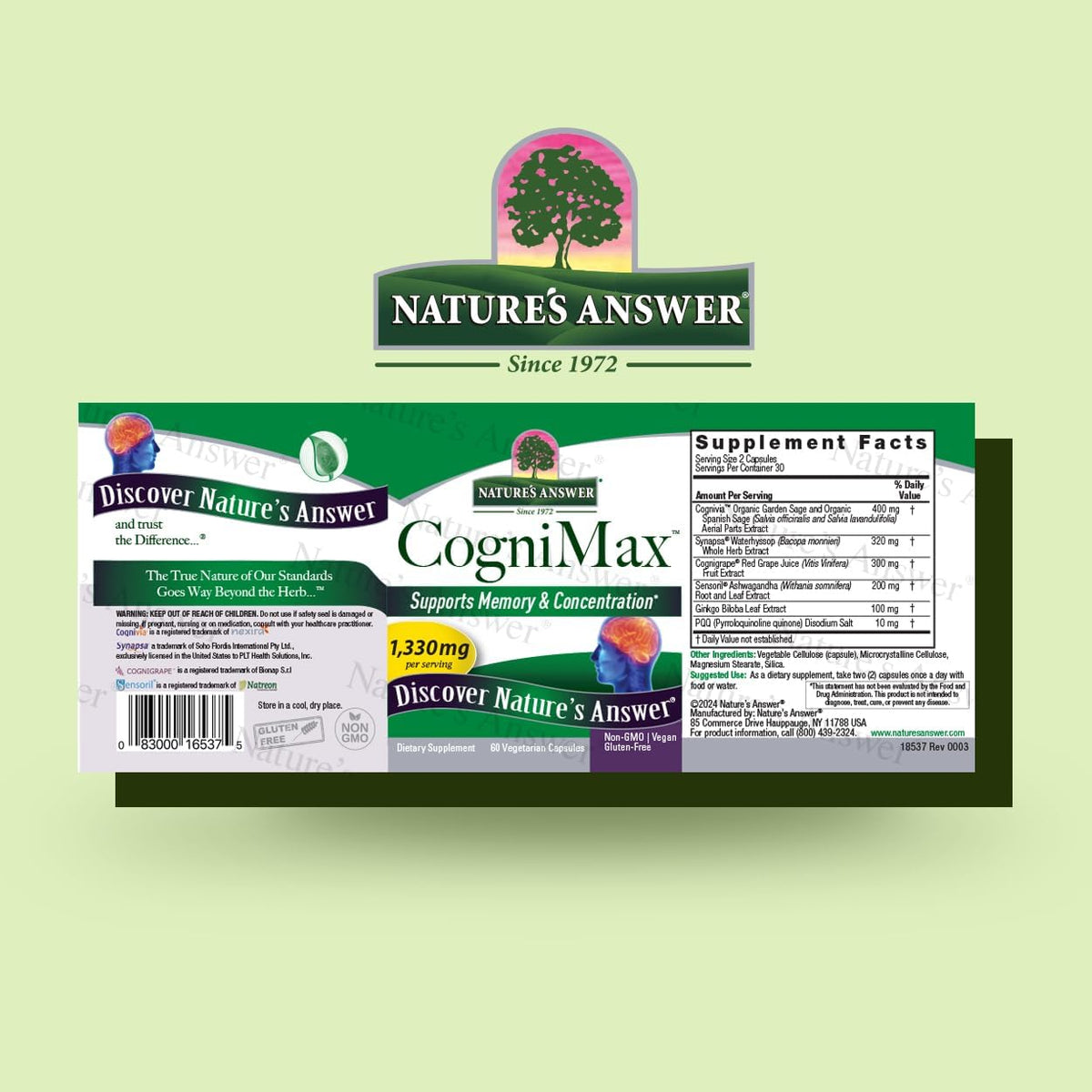Nature's Answer CogniMax 1330 mg Food Supplement Blend, 60 Capsules - görsel 2