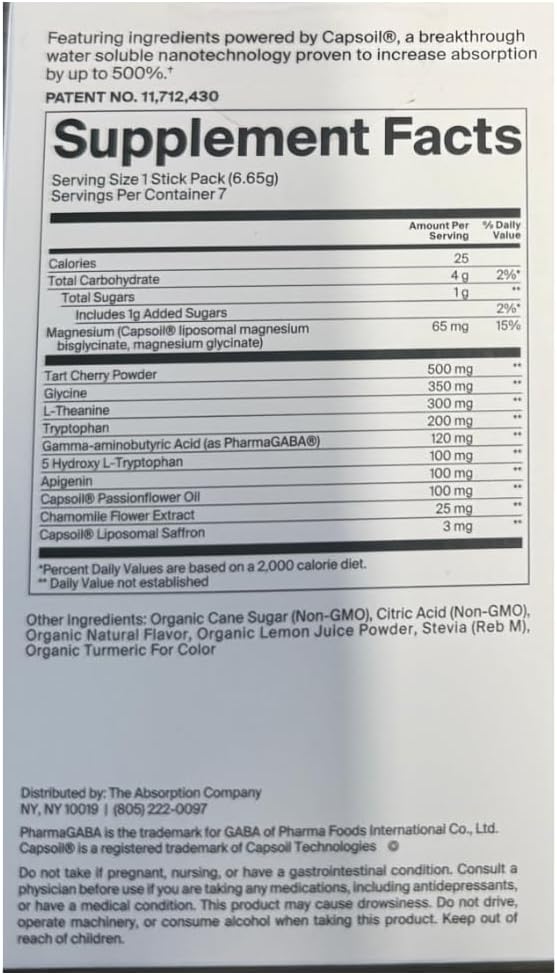 Sleep Aid Powder with Liposomal Saffron, Magnesium & PharmaGABA - Melatonin-Free Natural Supplement (Camomile Lemonade, 7 Sticks) - görsel 7