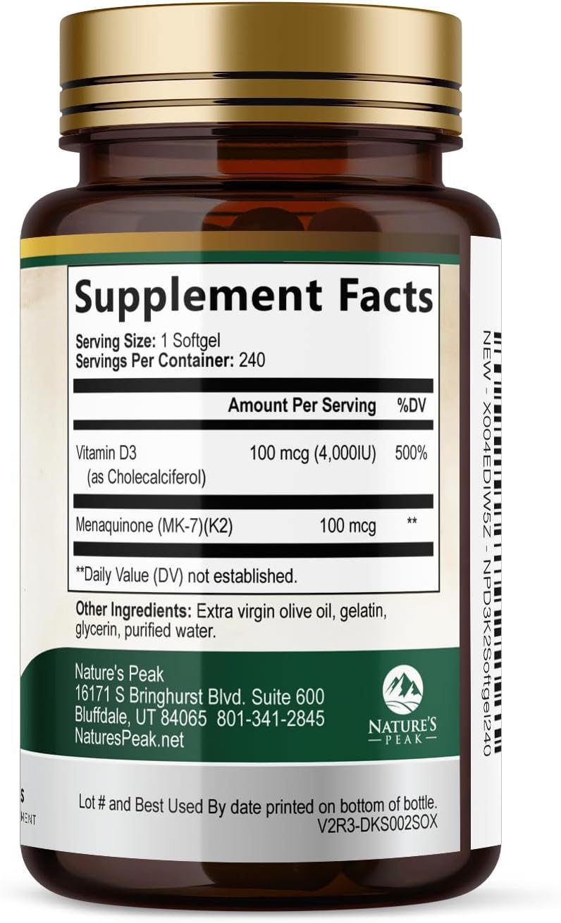 Vitamin D3 + K2 Supplement – High Potency with 4000 IU D3 and MK-7 – Bone, Immune and Heart Support – 240 Soft gel capsules - görsel 8