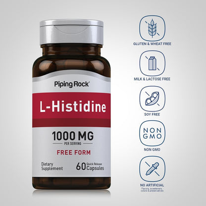 Piping Rock L-Histidine 1000 mg | 60 Capsules | Free Form Supplement
