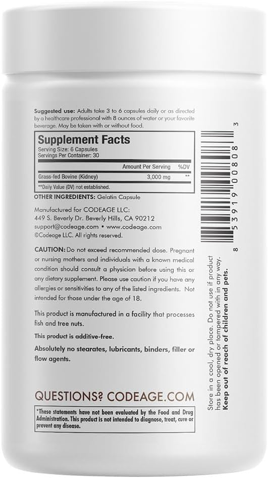 Codeage Beef Kidney, Grass-Fed, Freeze Dried, Desiccated, 180 Capsules - görsel 2