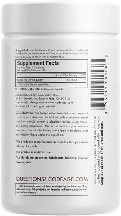 Codeage Beef Kidney, Grass-Fed, Freeze Dried, Desiccated, 180 Capsules