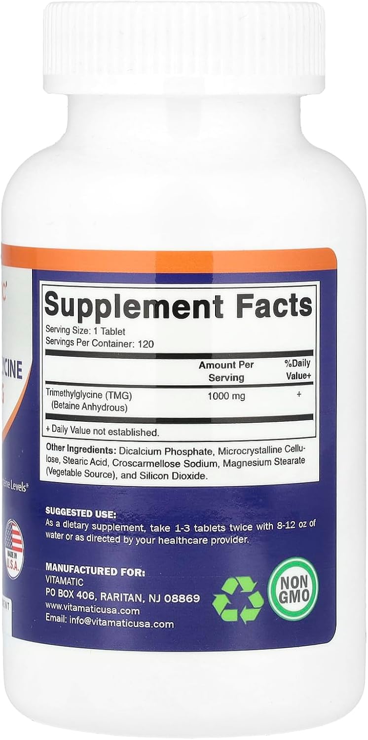 Vitamatic TMG 1000mg - Trimethylglycine (Betaine Anhydrous) - 120 Tablets - görsel 2