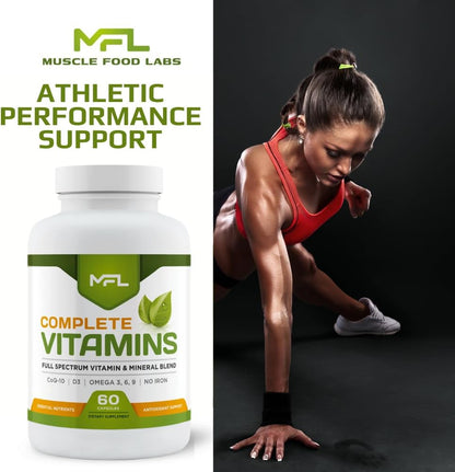 Complete Vitamins Multivitamin and Minerals with Omega 3.6.9, CoQ-10, D3 – No Iron, 60 Capsules