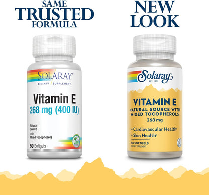 SOLARAY Vitamin E d-Alpha Tocopherol 268mg (400 IU) – Heart & Skin Health, Antioxidant Support (50 Softgels)