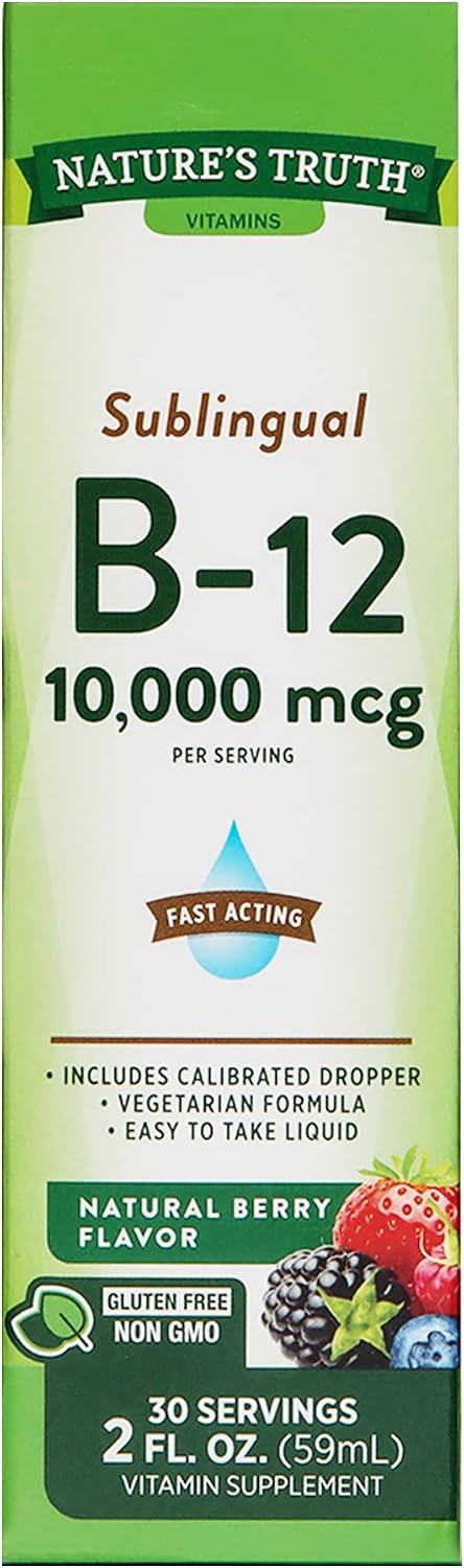 Nature's Truth Sublingual B-12 10,000 mcg Liquid - Natural Berry Flavour, 2 fl oz (Pack of 2) - görsel 1