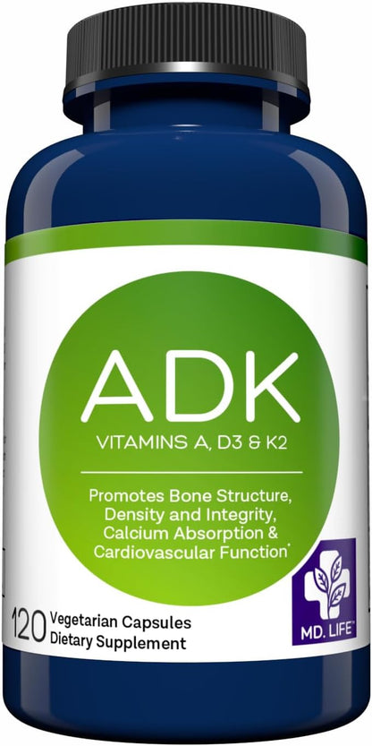 MD.LIFE ADK Vitamin Supplement – Vitamin D3, K2 and A Complex – 90 Capsules