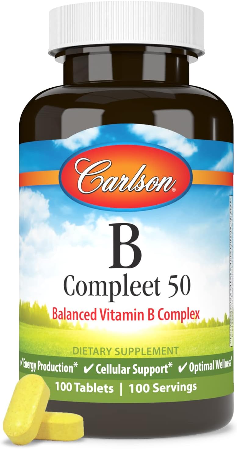 Carlson B-Compleet 50, Balanced Vitamin B Complex, Energy Support, Cellular Wellness, 100 Tablets - görsel 5