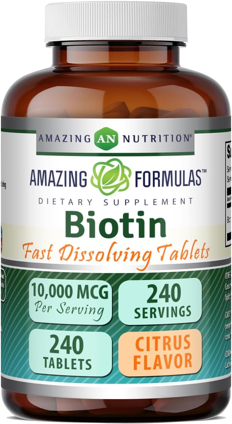 Amazing Formulae Biotin (Vitamin B7) 10,000 mcg Fast Dissolve Tablets - Citrus Flavour - 240 Count - görsel 1