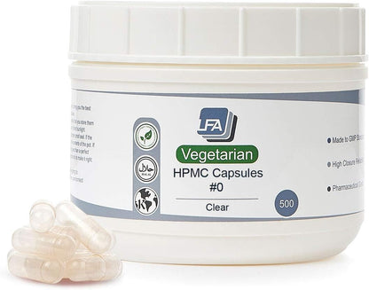 Size 0 Empty Capsules - Vegan HPMC - 500 Count - Vegetarian Fillable Capsules
