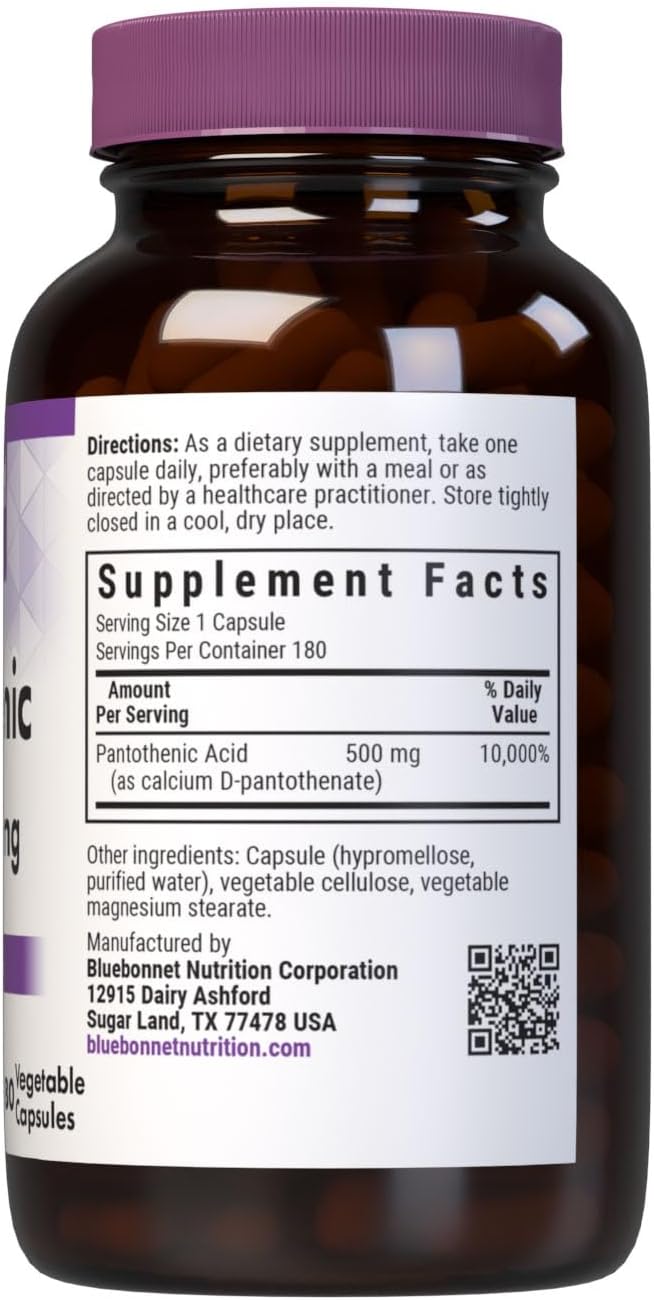 Bluebonnet Pantothenic Acid 500 mg, 180 Vegetable Capsules - görsel 2