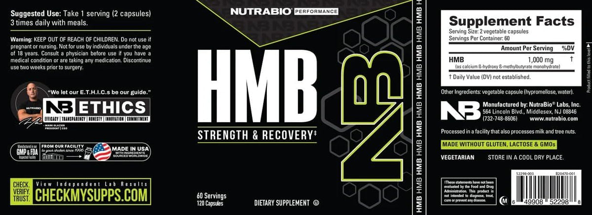 NutraBio HMB Supplement, Amino Acid, 1000 mg, 120 Capsules - görsel 5