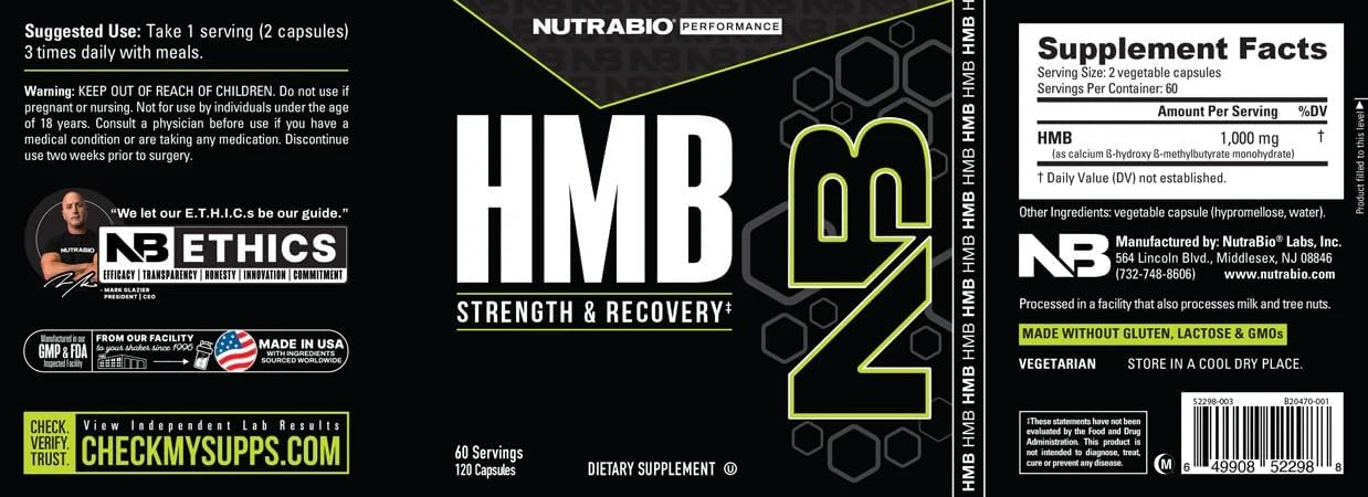 NutraBio HMB Supplement, Amino Acid, 1000 mg, 120 Capsules - görsel 5