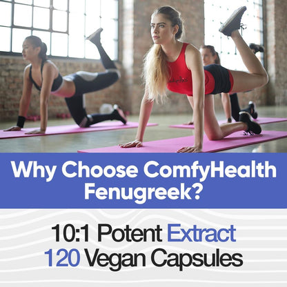 COMFY HEALTH Fenugreek Capsules - 10:1 Extract with Bioperine, 2410mg per Capsule, 120 Capsules, Vegan & Gluten-Free