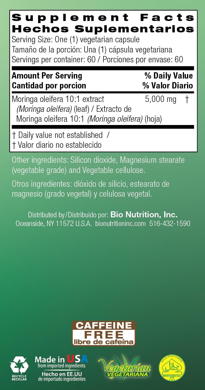 Bio Nutrition Moringa 5000mg 60 Vegetarian Capsules - Complete Green Superfood - görsel 7