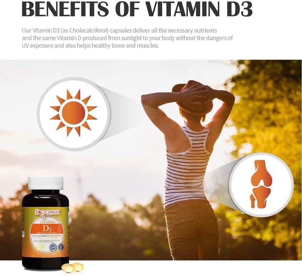 Spoonful Vitamin D3 with Coconut Oil 5000 IU - 365 Soft gel capsule Capsules (1-Year Supply) - görsel 2