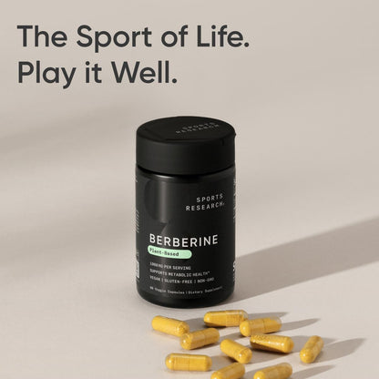 Sports Research Berberine - Herbal Ayurvedic Metabolic Support - 1000 mg - 60 Capsules - Vegan, Gluten-Free, Non-GMO