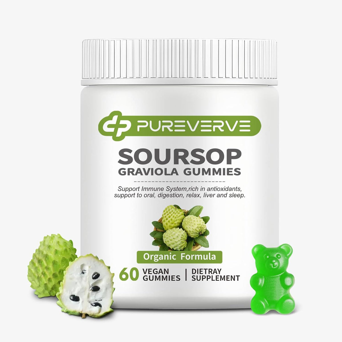 Soursop Graviola Gummies, Pureverve Max Strength with Sea Moss & Zinc – 120 Count (Pack of 2) - görsel 8