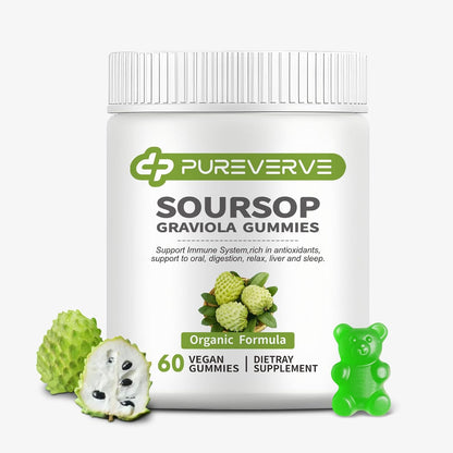 Soursop Graviola Gummies, Pureverve Max Strength with Sea Moss & Zinc – 120 Count (Pack of 2)