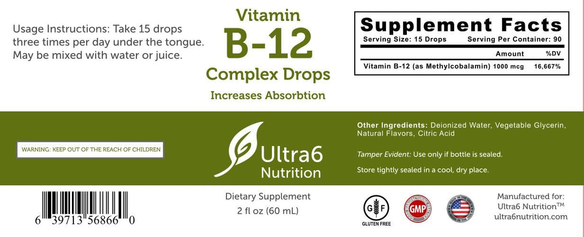 Ultra6 Nutrition Vitamin B12 Sublingual Liquid Drops – Methylcobalamin Supplement – 90-Day Supply - görsel 3