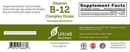 Ultra6 Nutrition Vitamin B12 Sublingual Liquid Drops – Methylcobalamin Supplement – 90-Day Supply