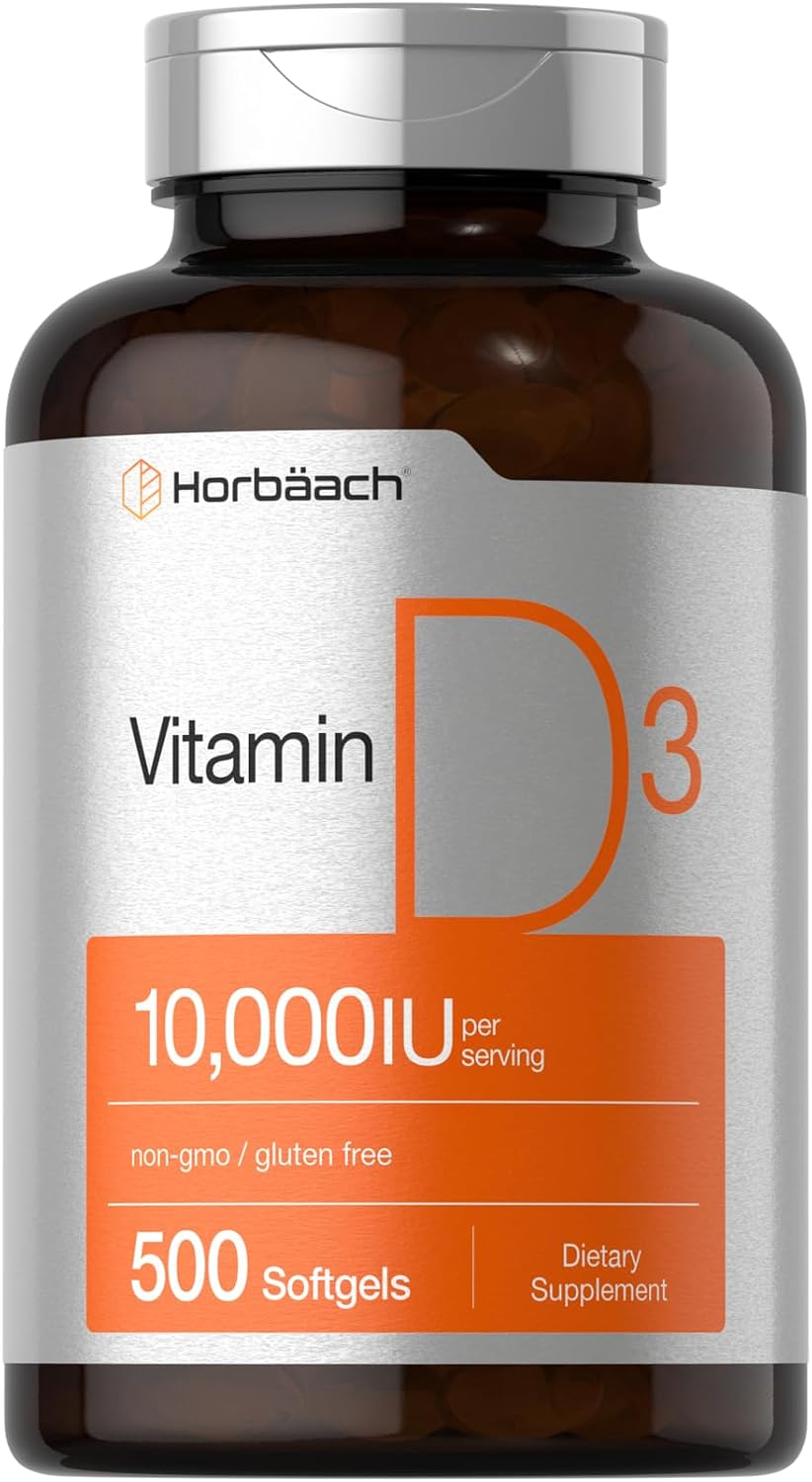 Horbäach Vitamin D3 10,000 IU (250 mcg) – 500 Softgels, Non-GMO, Gluten-free High Potency Supplement - görsel 1