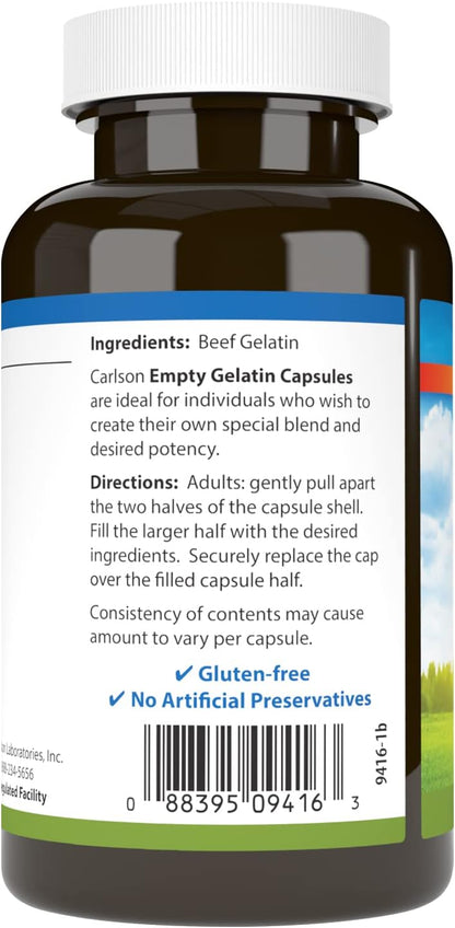 Carlson Empty Gelatine #2 Capsules, Size 2, 200 Capsules