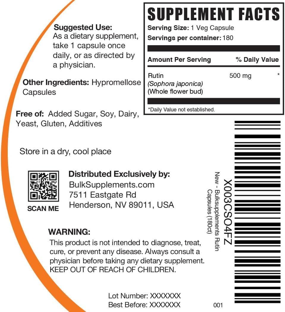 BulkSupplements.com Rutin 500mg Capsules – 180 Veg Capsules - görsel 2