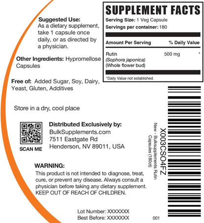 BulkSupplements.com Rutin 500mg Capsules – 180 Veg Capsules