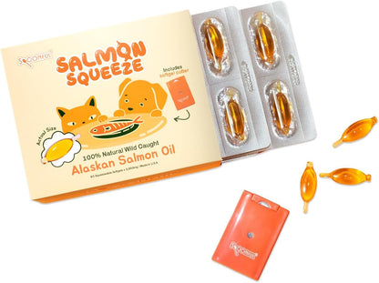 Spoonful Salmon Squeeze – Wild-Caught Alaskan Salmon Oil Soft gel capsules for Dogs and Cats, 60 Soft gel capsules