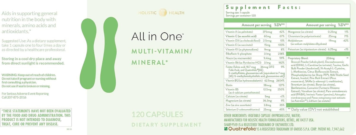 Holistic Health All in ONE Multivitamin and Mineral Supplement - 120 Capsules - görsel 1